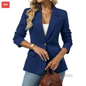 Stretchy Knit Blazer Slim Fit Business Casual Office Jacket with Pockets